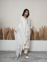 Off-White Khadi Cotton Embroidered Suit Set with Lace Detailing